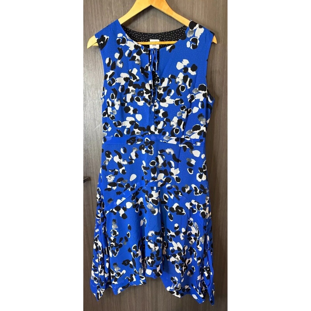 Cabi Midi A-Line Dress Women's Medium Blue Lined Floral Round Neck Sleeveless
